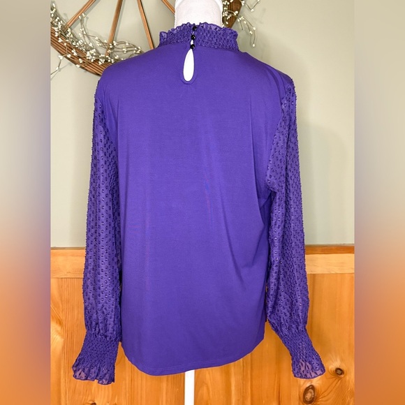 Talbots Vibrant Purple Blouse with Sheer Textured Sleeves size Large - Picture 11 of 12